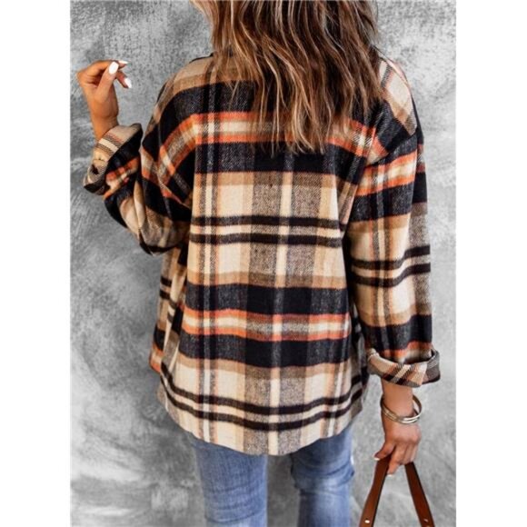 Women Fall Long Sleeve Top Button Down Casual Plaid Flannel Checkered Shirts - Picture 4 of 6